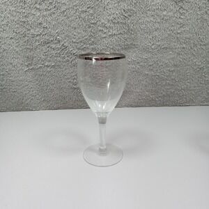 Elegant Clear Glass Wine Goblet with Silver Metallic Rim 6.75 Inch Stemware